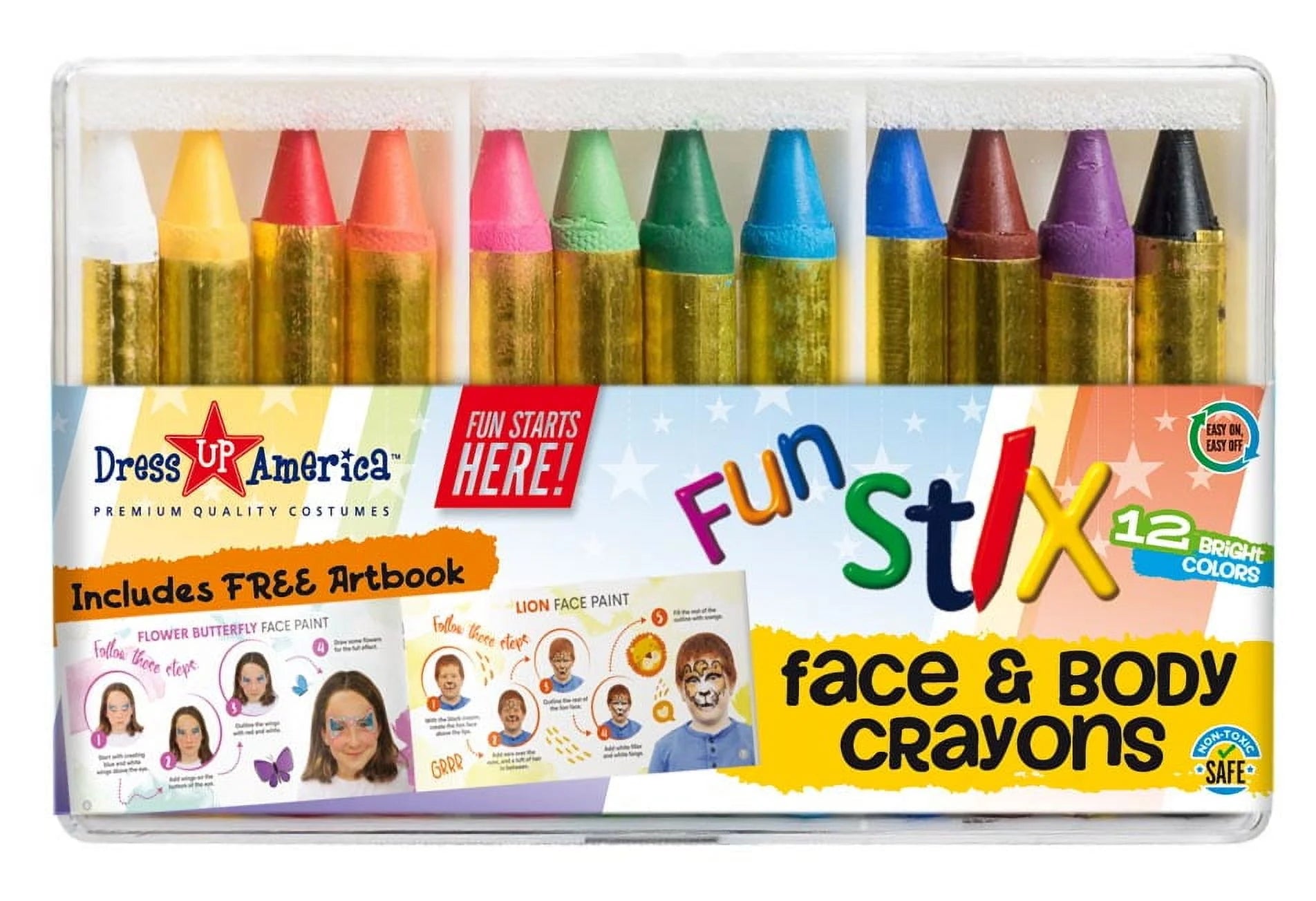 Kids Face Paint Crayons Safe, Non-Toxic Body Paint & Artbook