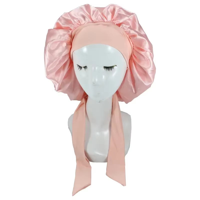 Lace-Up Large Satin Nightcap High Stretch Night Cap Lace up Shower Cap Women Shower Caps Waterproof Solid Sleeping Hair Bonnets