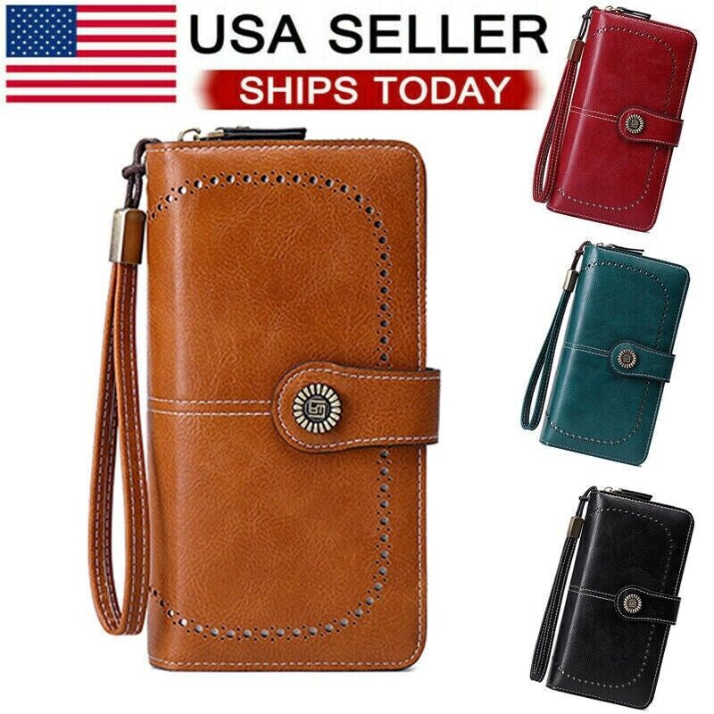 Women Ladies Leather Long Wallet Card Holder Purse Handbag Clutch RFID Blocking