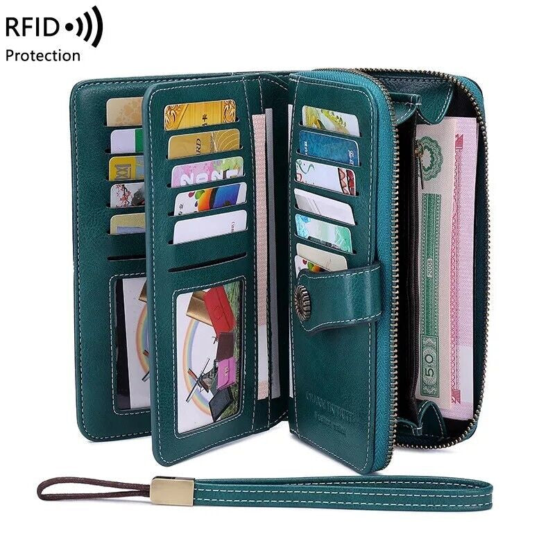 Women Ladies Leather Long Wallet Card Holder Purse Handbag Clutch RFID Blocking