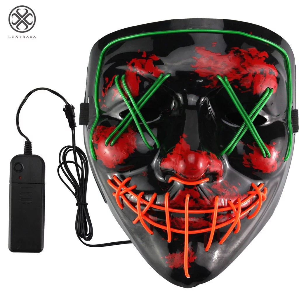 Clubbing Light up "Stitches" LED Mask Costume Halloween Rave Cosplay Party Xmas + AA Battery (Ice Blue&Green)