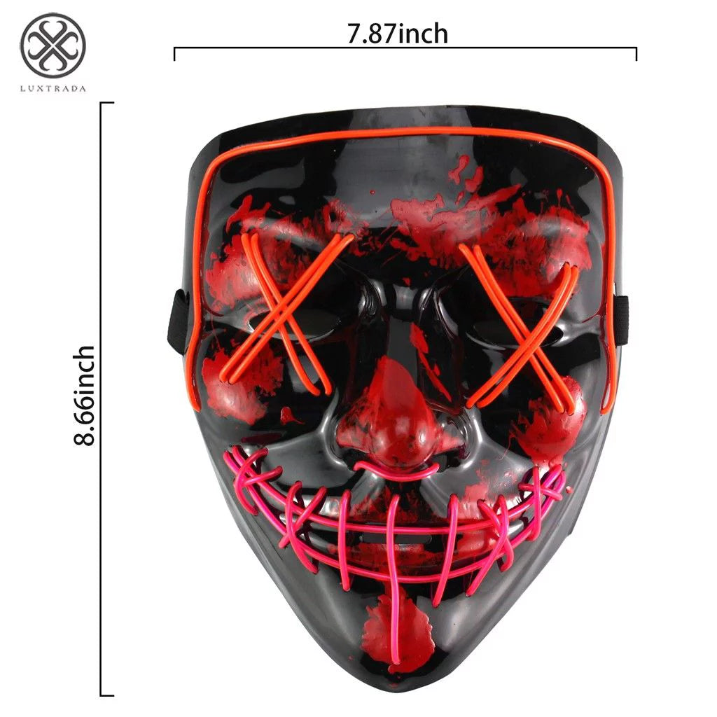 Clubbing Light up "Stitches" LED Mask Costume Halloween Rave Cosplay Party Xmas + AA Battery (Ice Blue&Green)