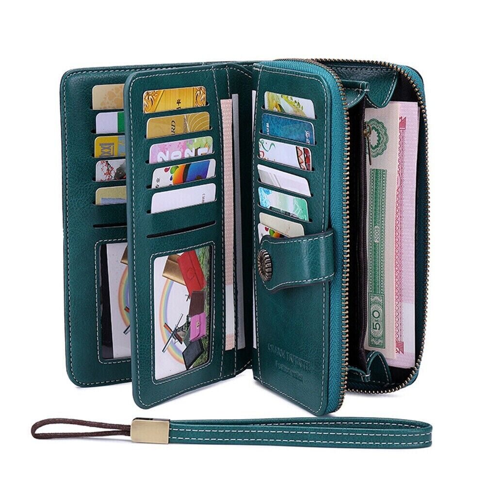 Women Ladies Leather Long Wallet Card Holder Purse Handbag Clutch RFID Blocking