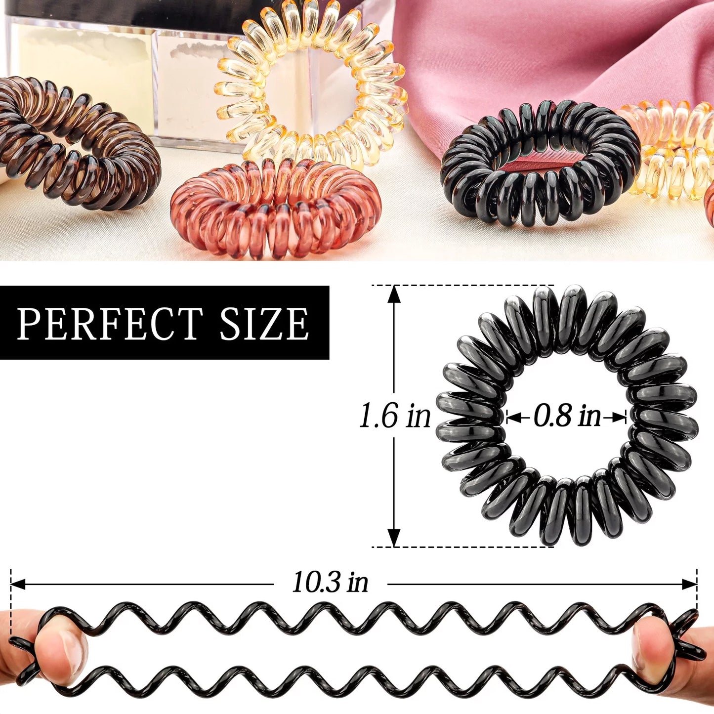 27 PCS Spiral Hair Ties,No Crease Coil Hair Ties, Phone Cord Hair Ties for Thick Hair - Women Ponytail Holder Elastics