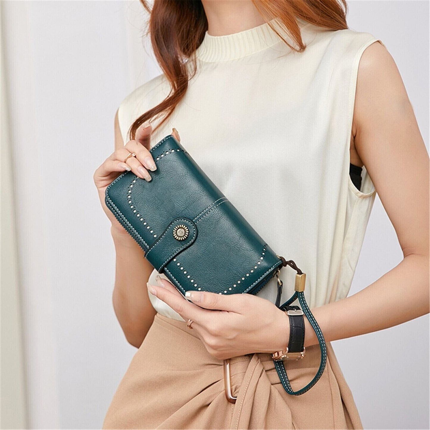 Women Ladies Leather Long Wallet Card Holder Purse Handbag Clutch RFID Blocking