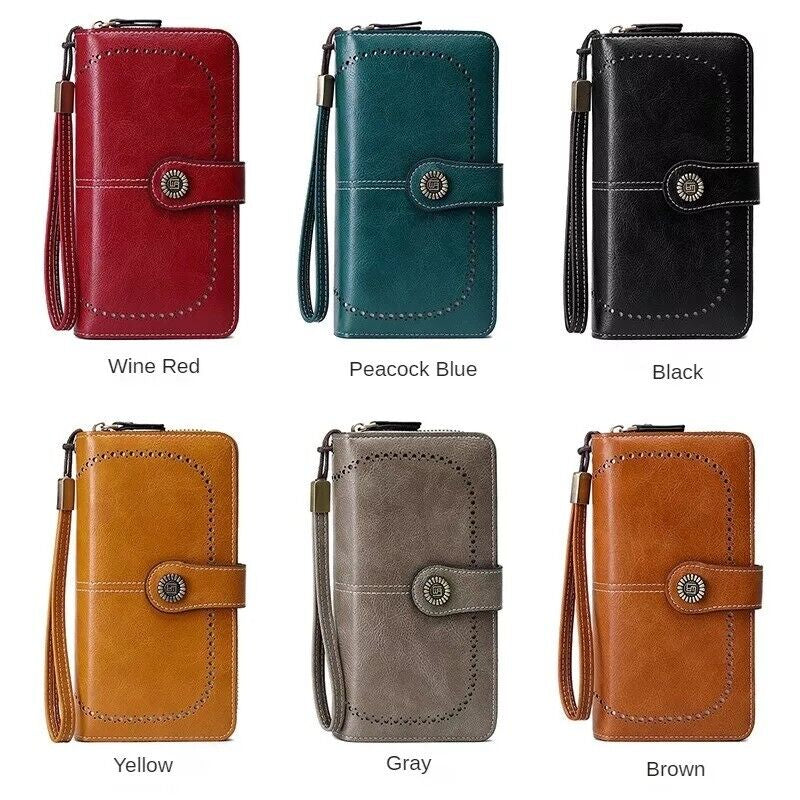 Women Ladies Leather Long Wallet Card Holder Purse Handbag Clutch RFID Blocking