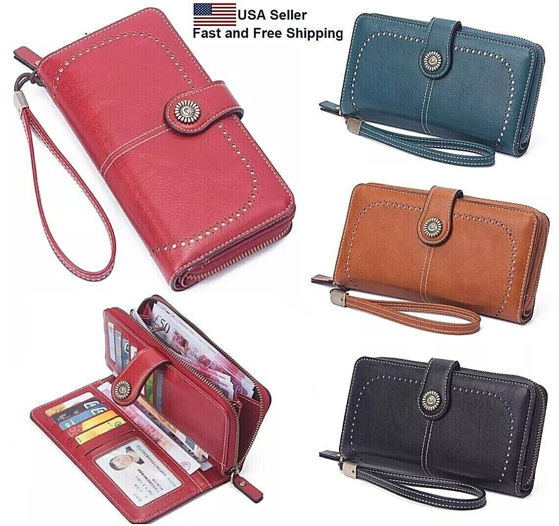 Women Ladies Leather Long Wallet Card Holder Purse Handbag Clutch RFID Blocking