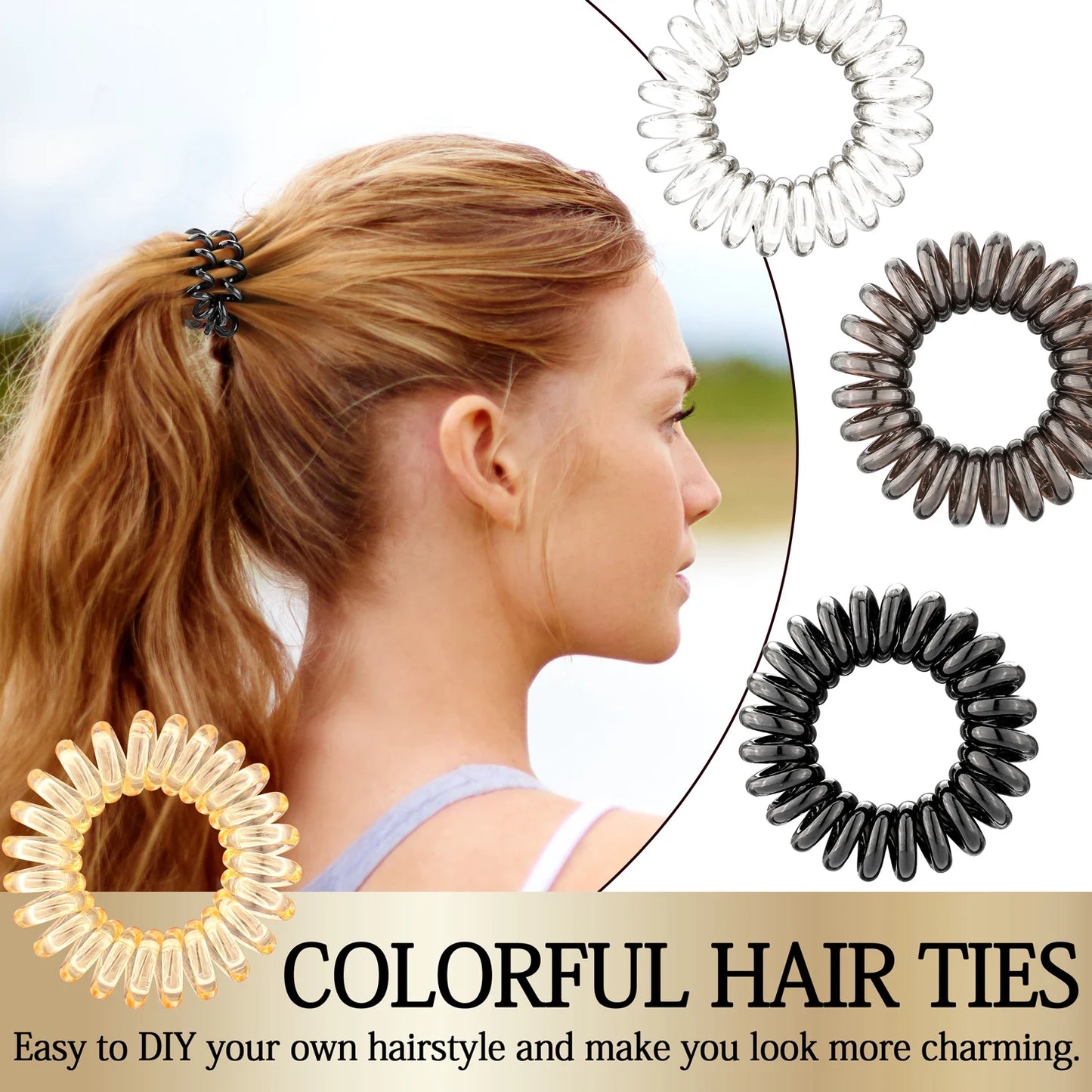 27 PCS Spiral Hair Ties,No Crease Coil Hair Ties, Phone Cord Hair Ties for Thick Hair - Women Ponytail Holder Elastics