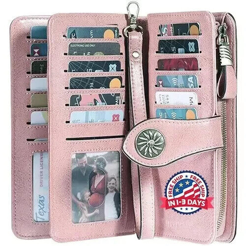 Women Ladies Leather Long Wallet Card Holder Purse Handbag Clutch RFID Blocking