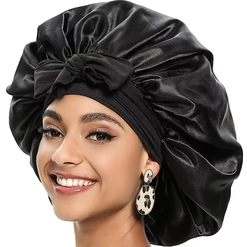 Lace-Up Large Satin Nightcap High Stretch Night Cap Lace up Shower Cap Women Shower Caps Waterproof Solid Sleeping Hair Bonnets